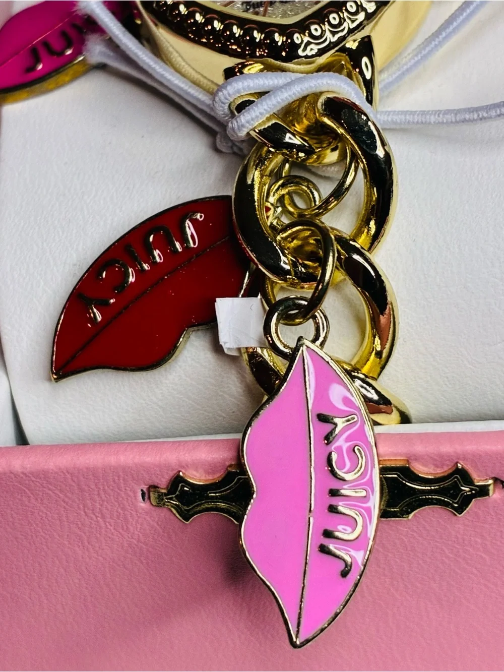 Juicy Couture Gold Heart Charm Watch with Pink Lip Charms